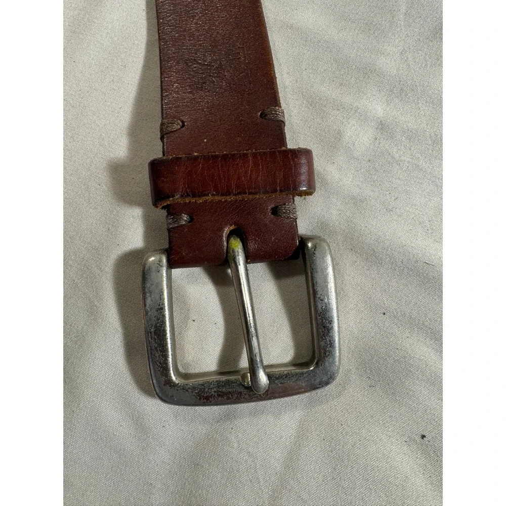 American Eagle Mens Brown Leather Belt Distressed Silver Buckle Workwear Casual
